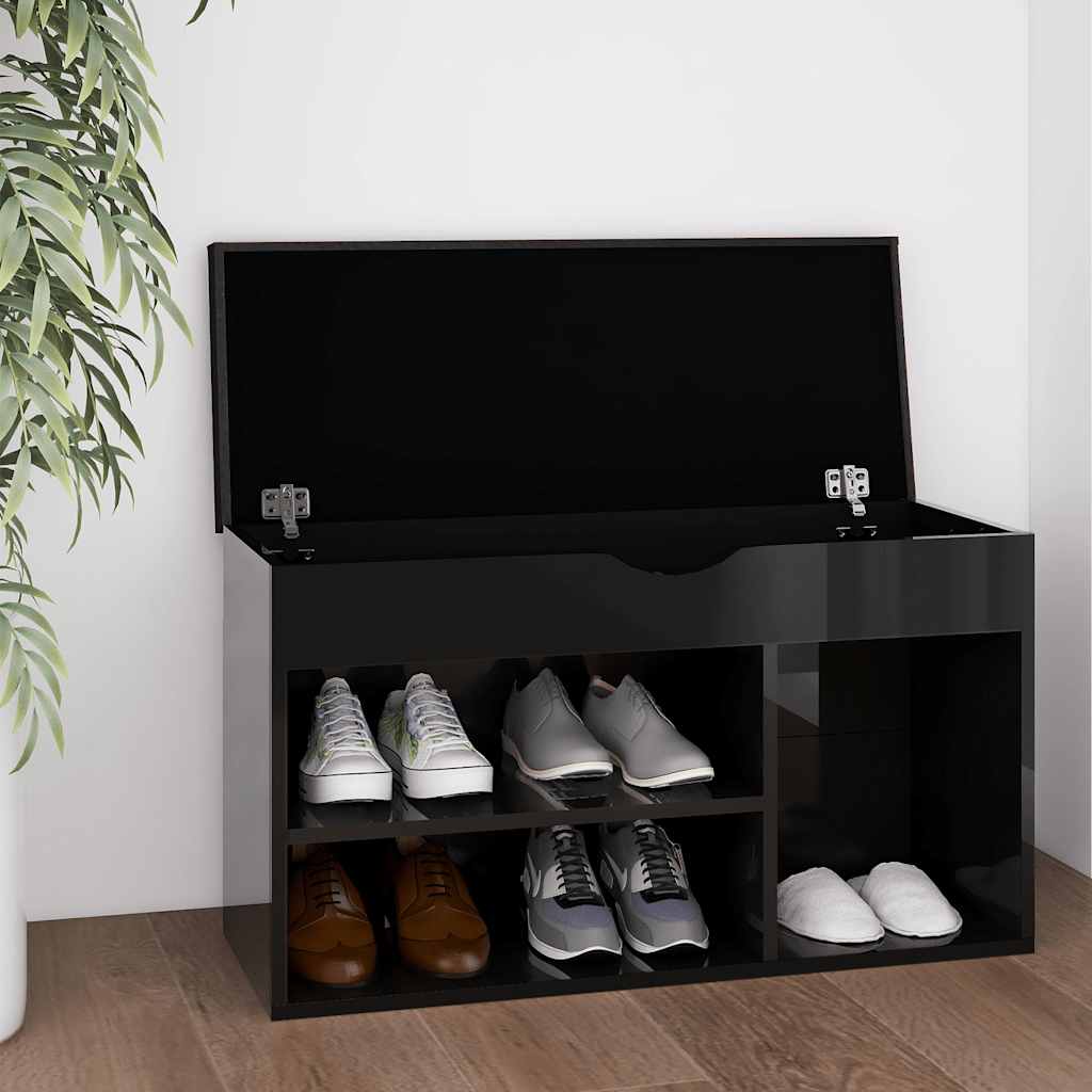 Schuhbank Schwarz Hochglanz mit Kissen 80cm