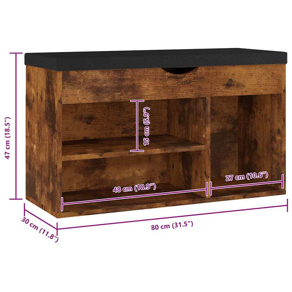 Schuhbank Räuchereiche mit Kissen 80cm