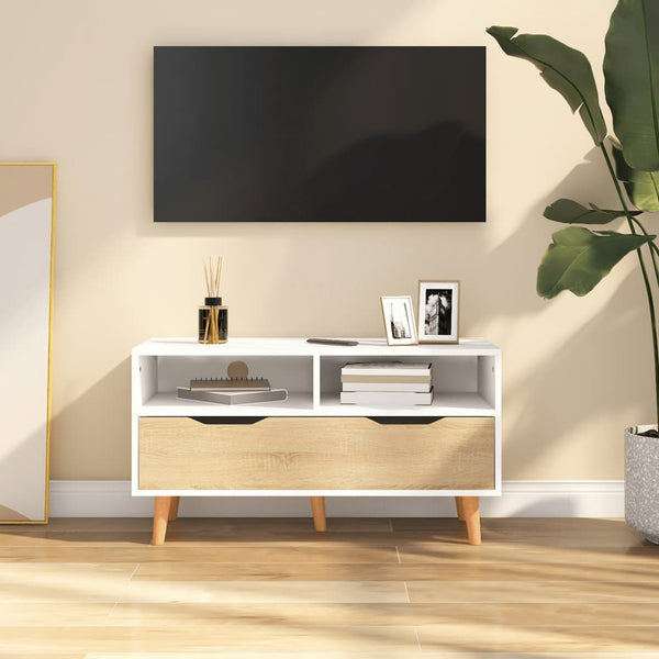 TV-Schrank Weiß Sonoma-Eiche 90 cm