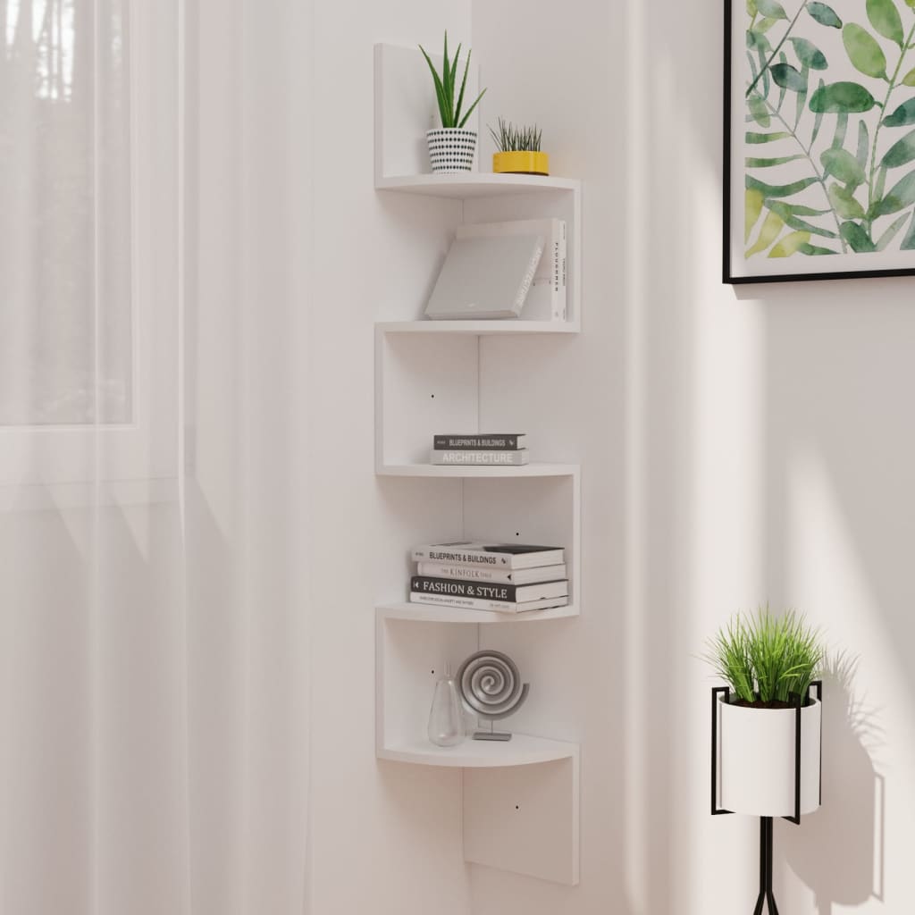 Weißes Wand-Eckregal, 123 cm hoch
