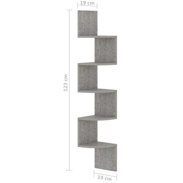 Eckregal Betongrau, 123 cm