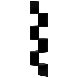 Schwarzes Eck-Wandregal, Hochglanz, 123 cm