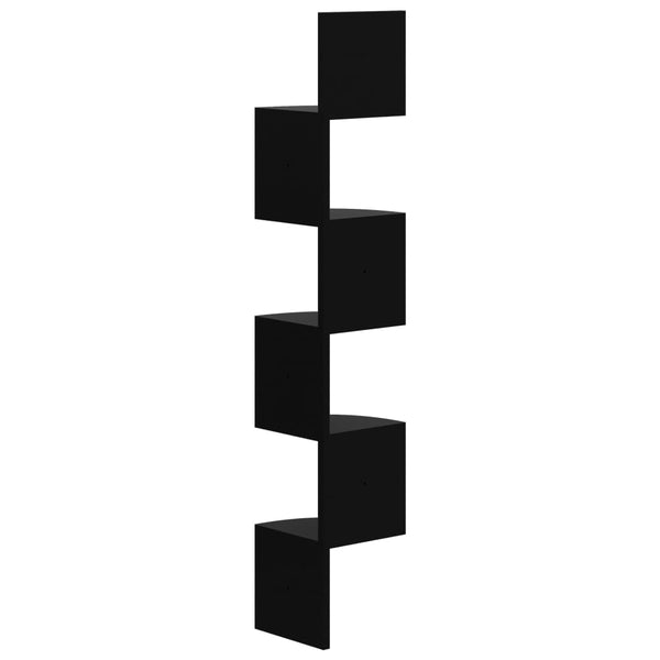 Schwarzes Eck-Wandregal, Hochglanz, 123 cm