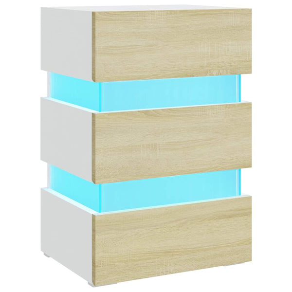 LED Nachttisch Weiß/Sonoma-Eiche 45x35x67cm