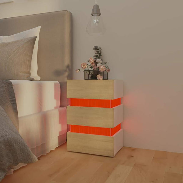LED Nachttisch Weiß/Sonoma-Eiche 45x35x67cm