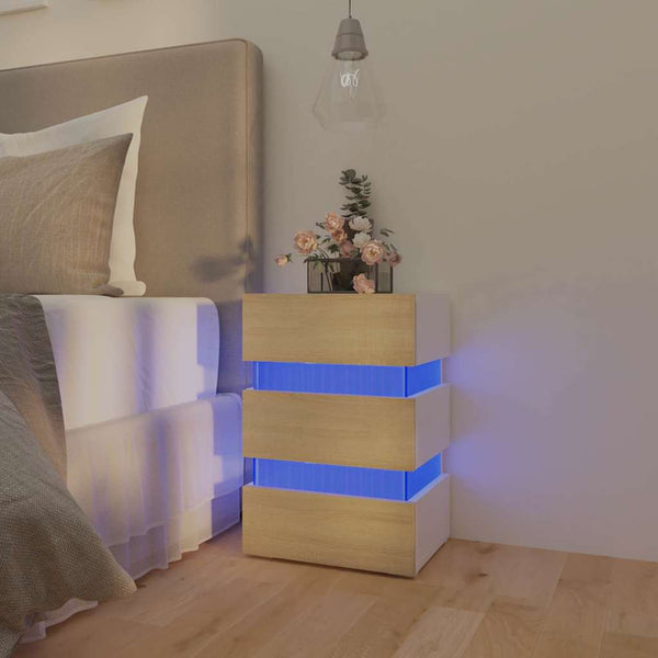 LED Nachttisch Weiß/Sonoma-Eiche 45x35x67cm