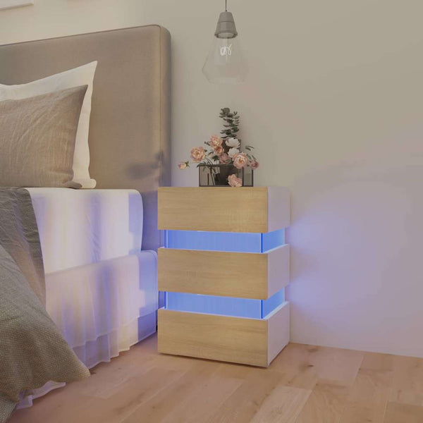 LED Nachttisch Weiß/Sonoma-Eiche 45x35x67cm