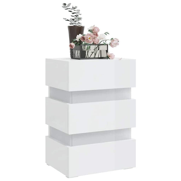 LED Nachttisch Weiß Hochglanz 45x35x67 cm