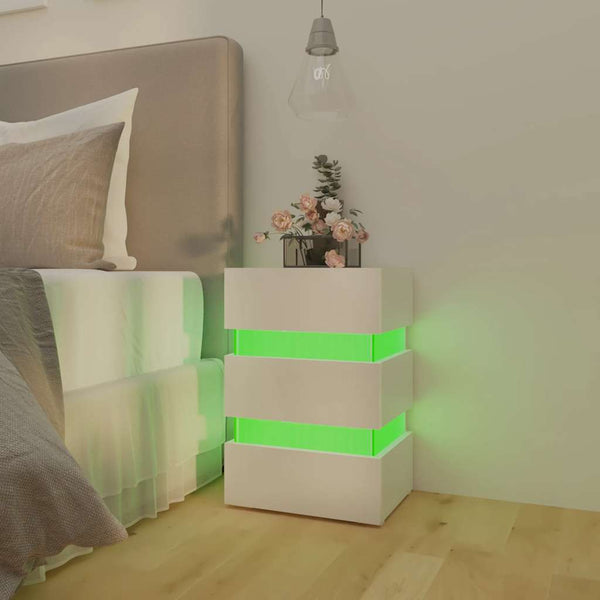 LED Nachttisch Weiß Hochglanz 45x35x67 cm