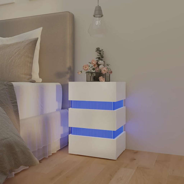 LED Nachttisch Weiß Hochglanz 45x35x67 cm