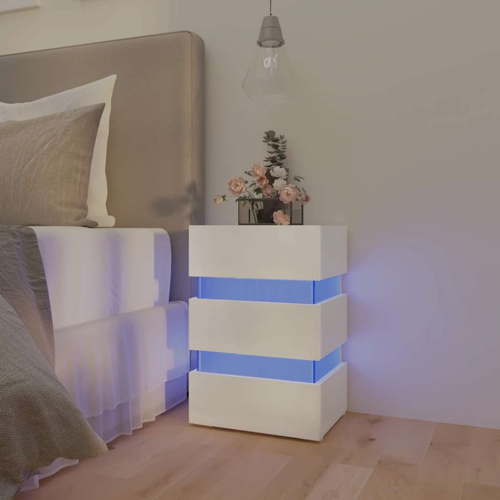 LED Nachttisch Weiß Hochglanz 45x35x67 cm