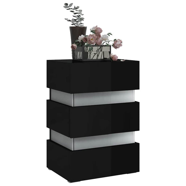 LED Nachttisch Schwarz Hochglanz 45x67 cm