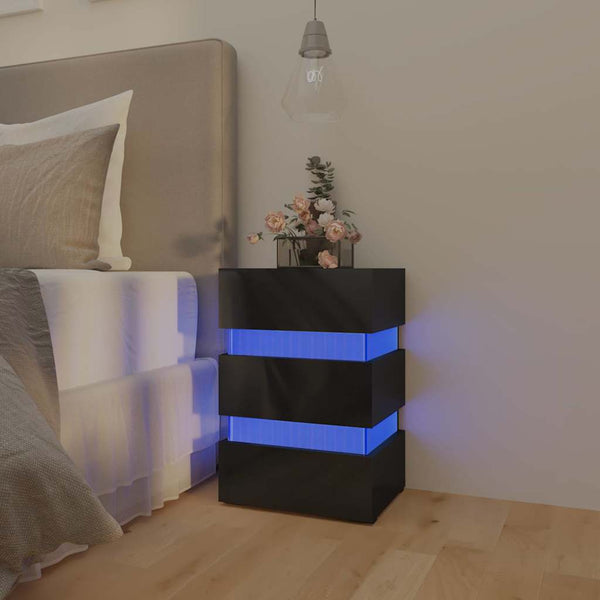 LED Nachttisch Schwarz Hochglanz 45x67 cm