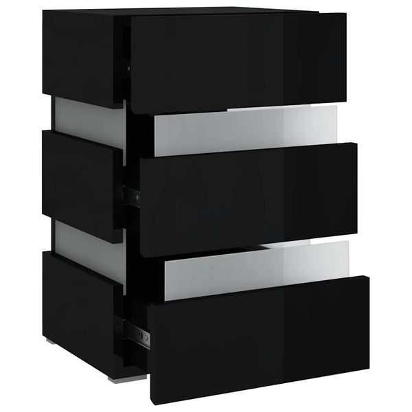 LED Nachttisch Schwarz Hochglanz 45x67 cm