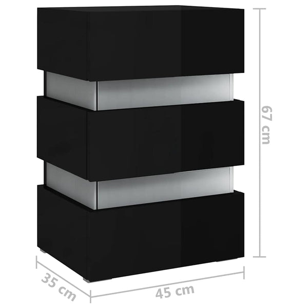 LED Nachttisch Schwarz Hochglanz 45x67 cm