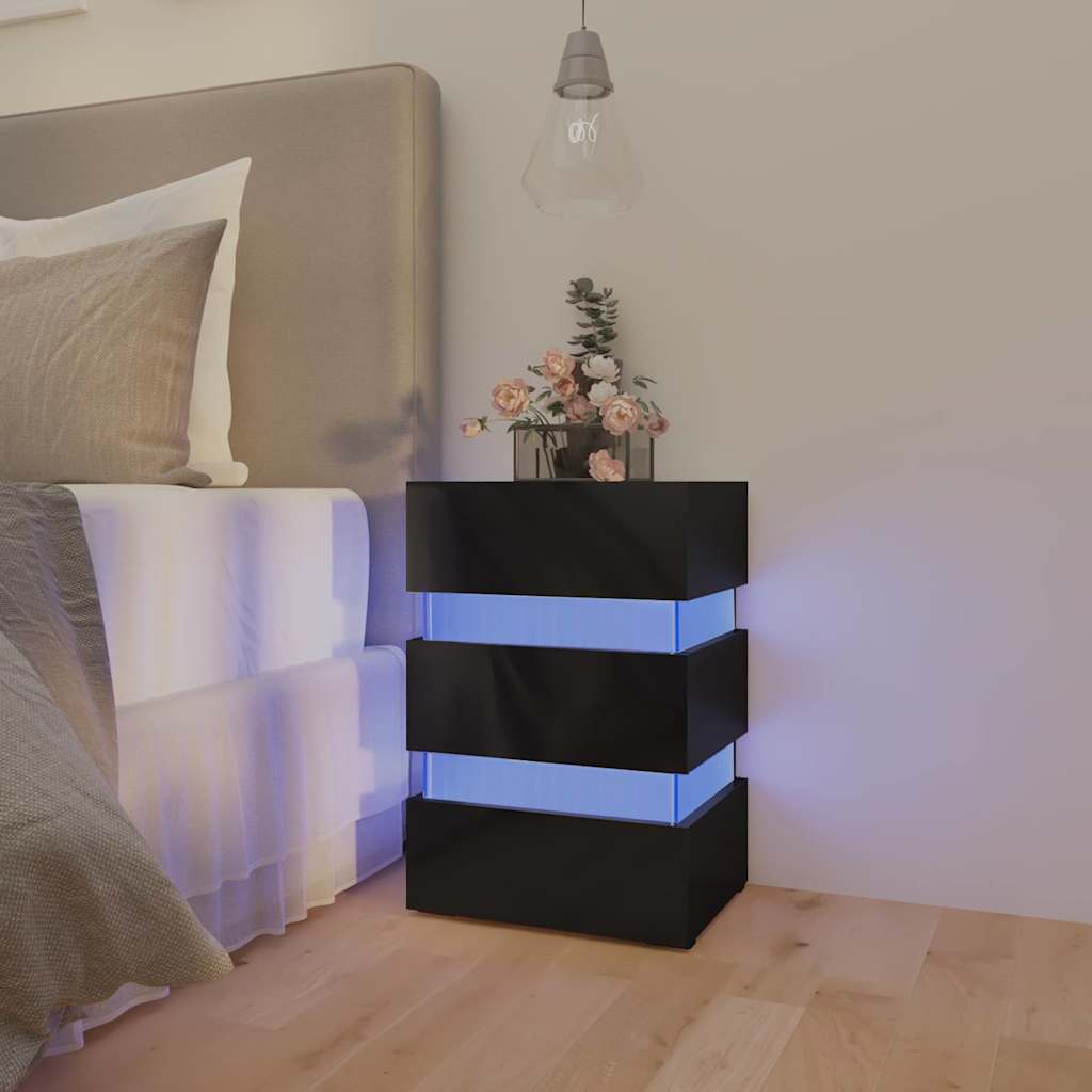 LED Nachttisch Schwarz Hochglanz 45x67 cm