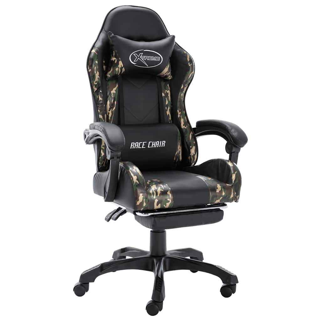Gaming Stuhl mit Fußstütze, Schwarz/Tarnmuster
