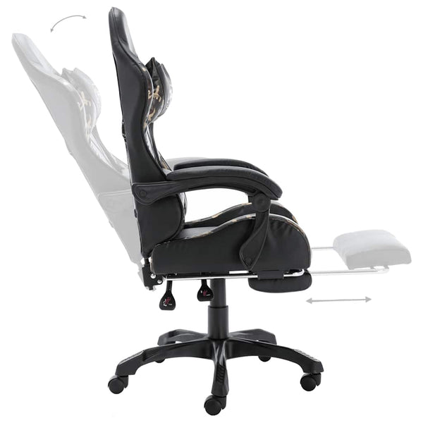 Gaming Stuhl mit Fußstütze, Schwarz/Tarnmuster