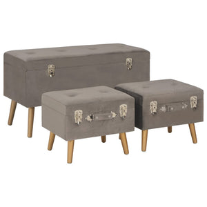 Hocker mit Stauraum 3er Set Grau Samt