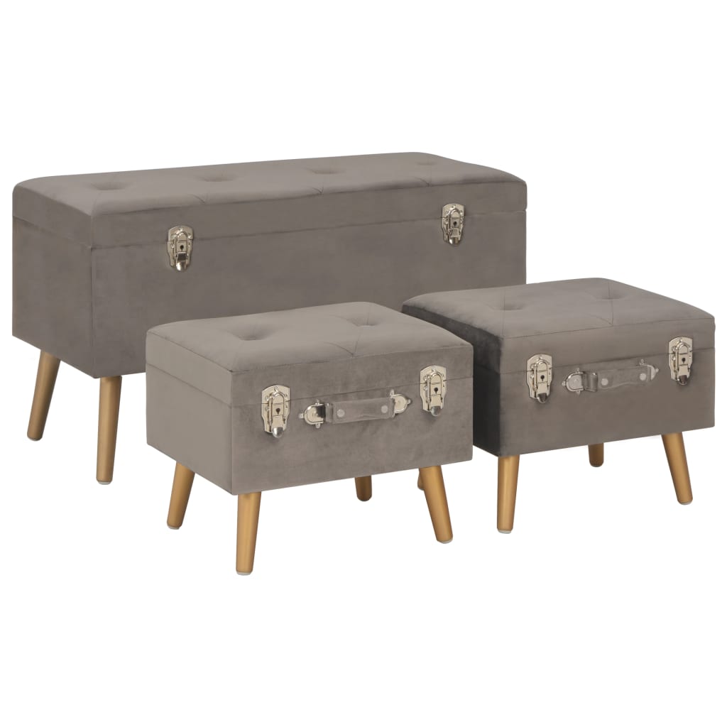 Hocker mit Stauraum 3er Set Grau Samt