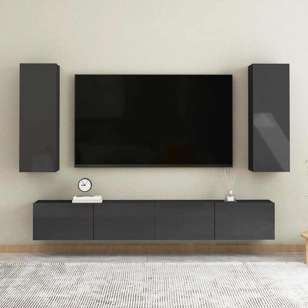Hänge TV-Schrank Grau Hochglanz