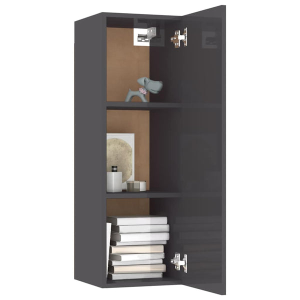 Hänge TV-Schrank Grau Hochglanz