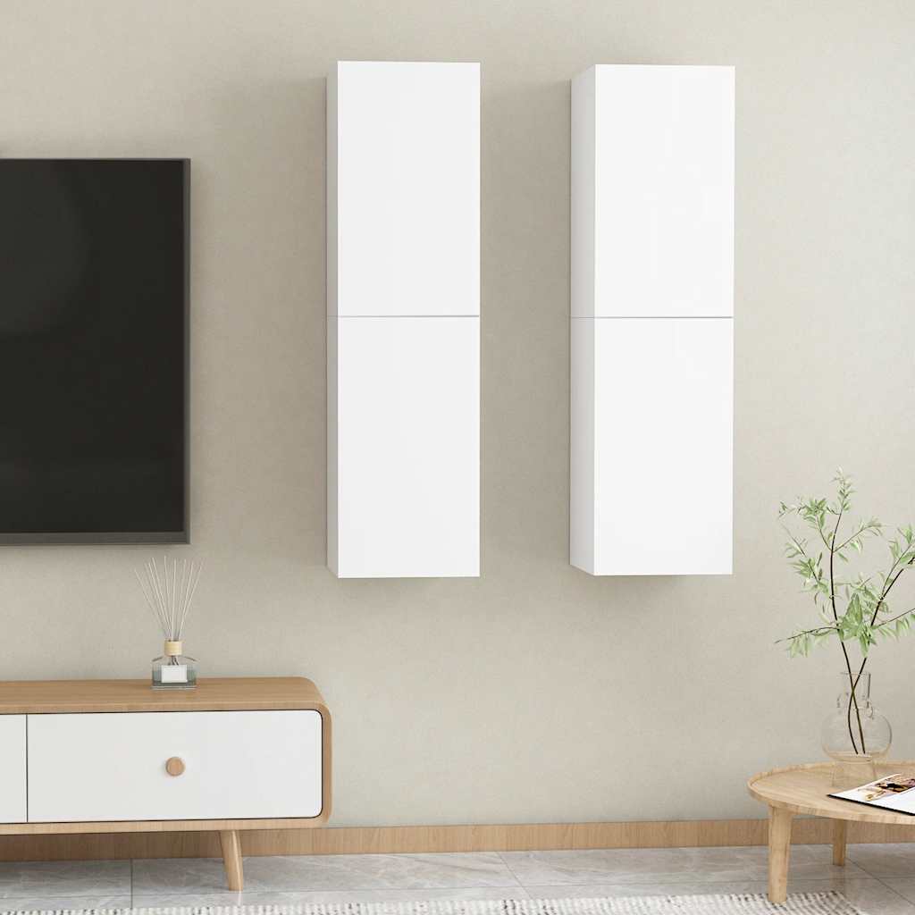Weiße Hänge-TV-Schränke, 2er Set