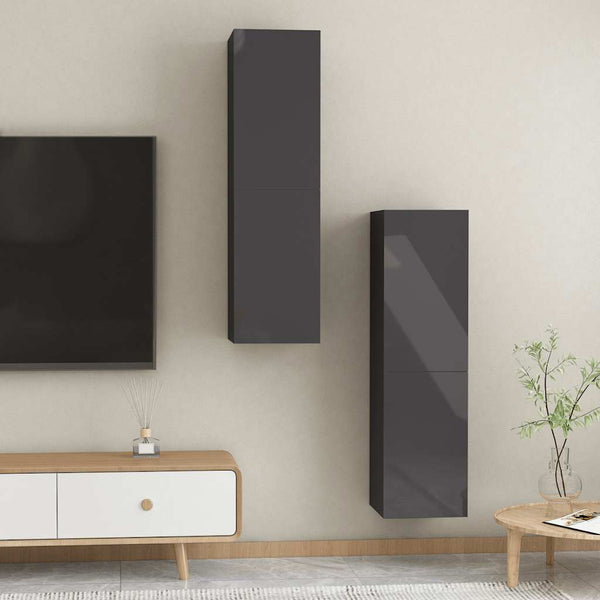 TV-Schränke, Hochglanz-Grau, 2er Set