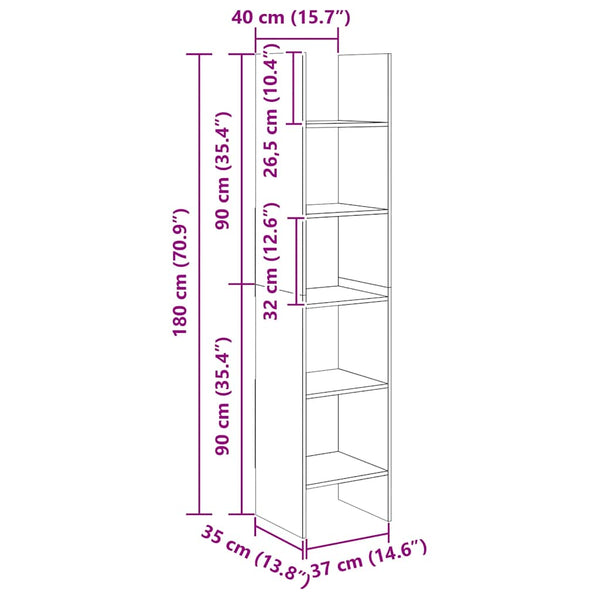 Betongraues Bücherregal, 180 cm hoch