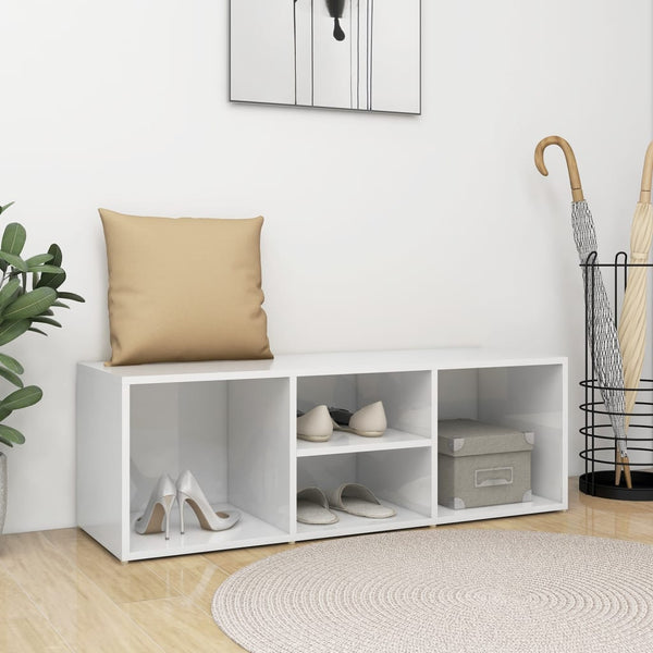 Schuhbank Hochglanz Weiß 105 cm