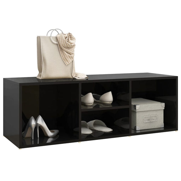 vidaXL Banc à chaussures noir brillant 105x35x35 cm Aggloméré