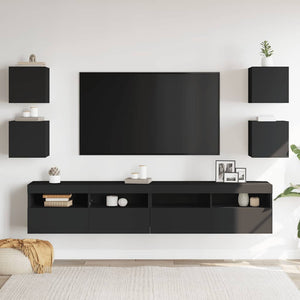 TV-Wandschränke, 4er Set, Schwarz