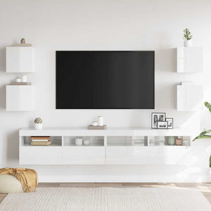 TV-Wandschränke, 4er Set, Hochglanz Weiß