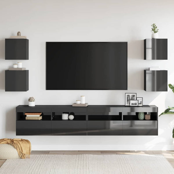 TV-Wandschränke Grau Hochglanz, 4er Set