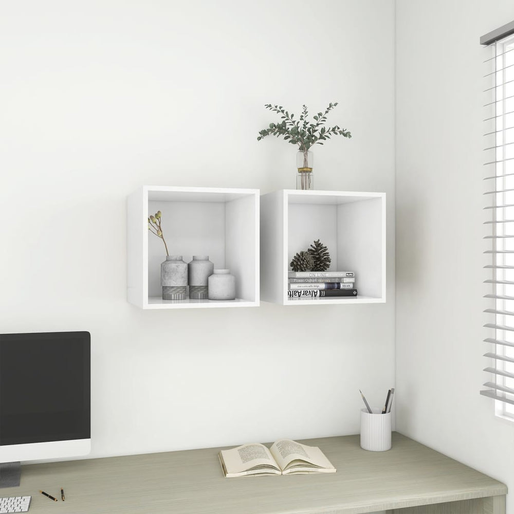 vidaXL Armoires murales 2 pcs Blanc 37x37x37 cm Bois d'ingénierie