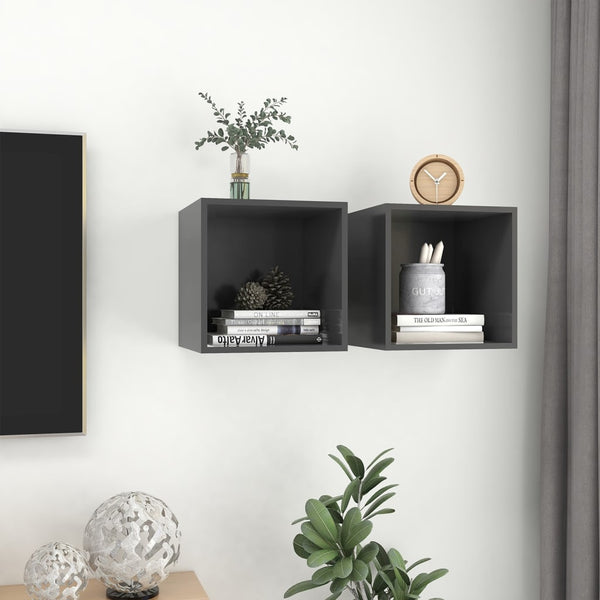 Graue Wandschränke, 2er-Set, 37 cm