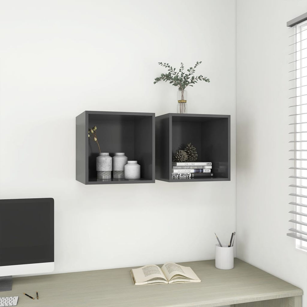 vidaXL Armoires murales 2 pcs Gris 37x37x37 cm Bois d'ingénierie