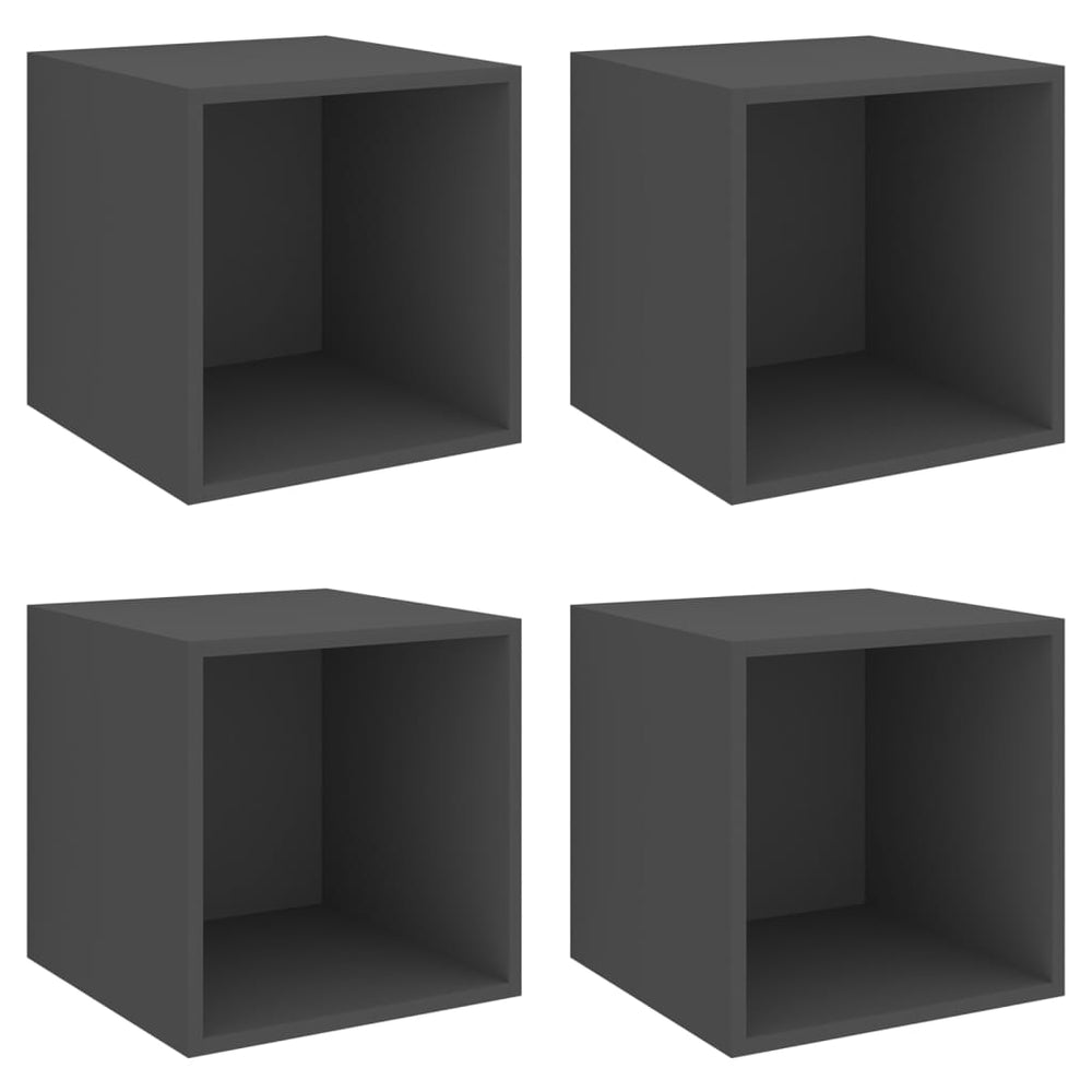 vidaXL Armoires murales 4 pcs Gris 37x37x37 cm Bois d'ingénierie