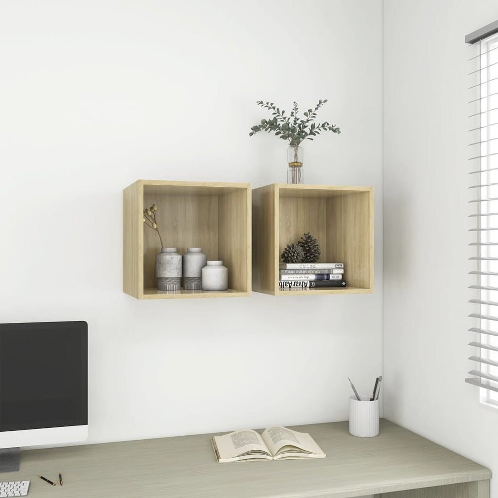vidaXL Armoires murales 2 pcs Chêne sonoma 37x37x37 cm Bois d'ingénierie