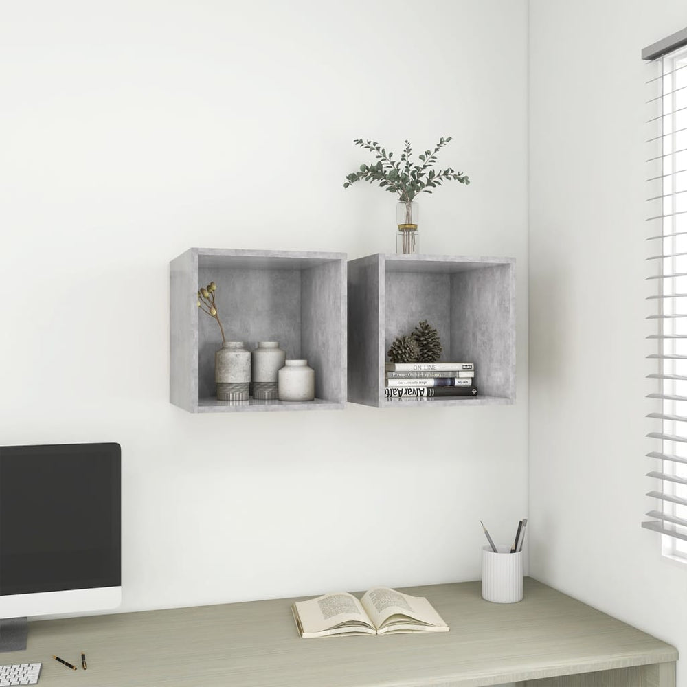 vidaXL Armoires murales 2 pcs Gris béton 37x37x37 cm Bois d'ingénierie