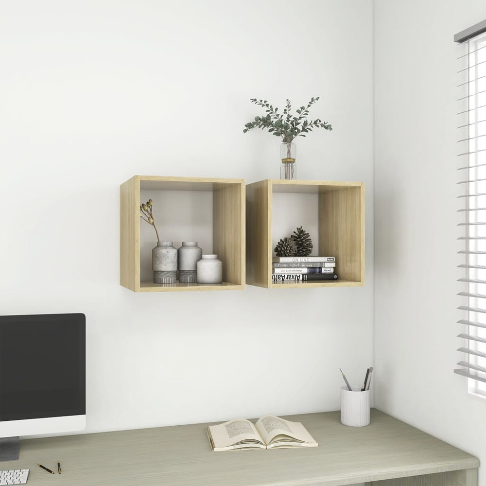 vidaXL Armoires murales 2 pcs Blanc Chêne Sonoma 37x37x37 cm Bois d'ingénierie