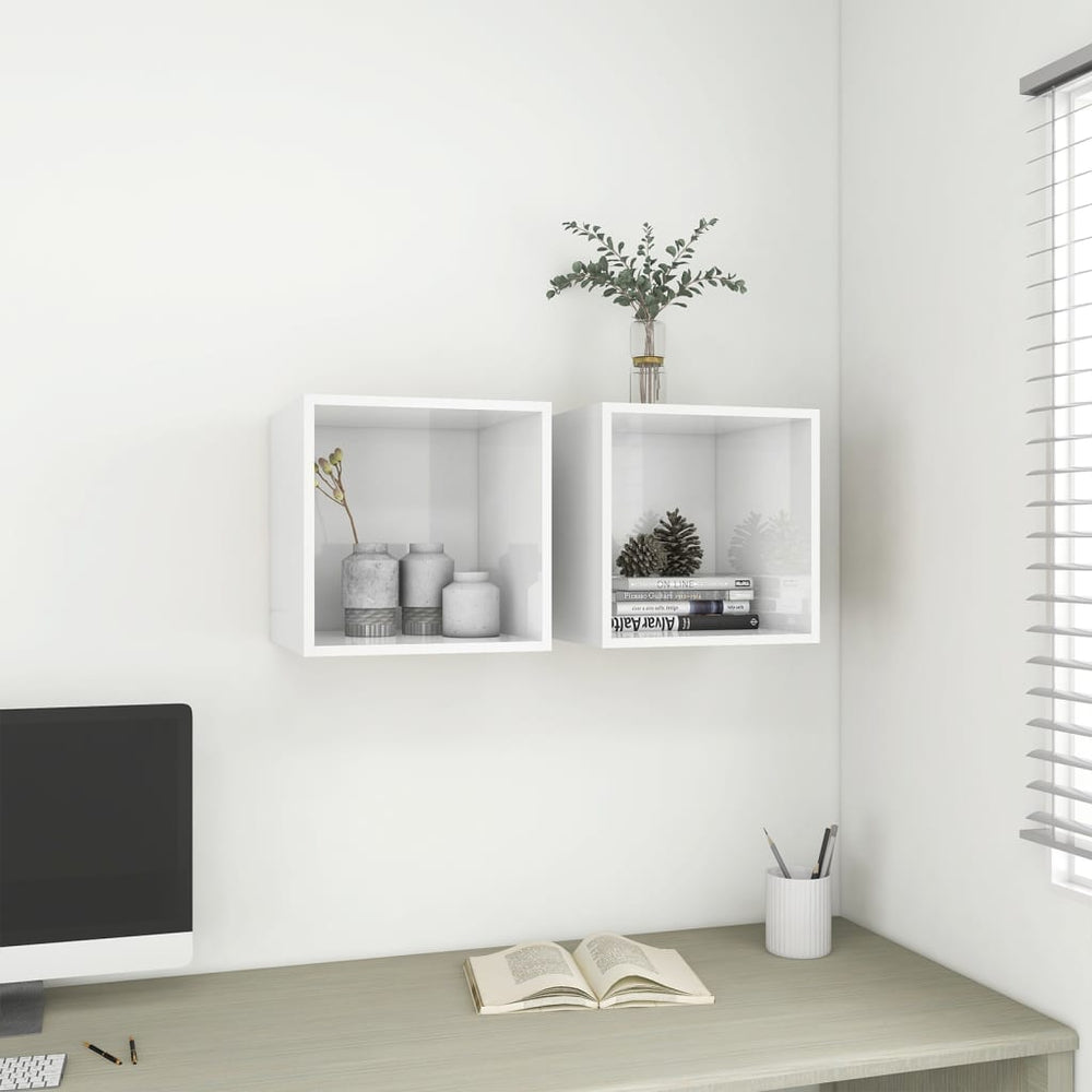 vidaXL Armoires murales 2 pcs Blanc brillant 37x37x37 cm Bois d'ingénierie