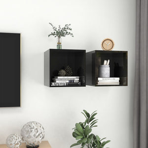 Wandschränke Schwarz Hochglanz, 2er Set
