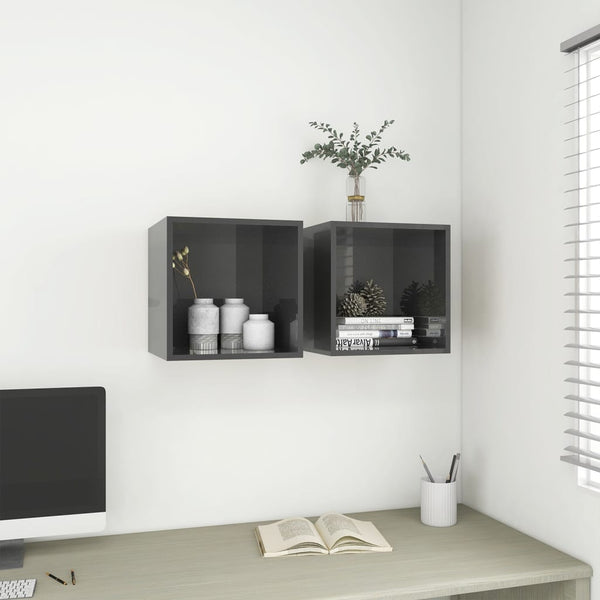Hochglanz-Grauer Wandschrank 37x37x37 cm