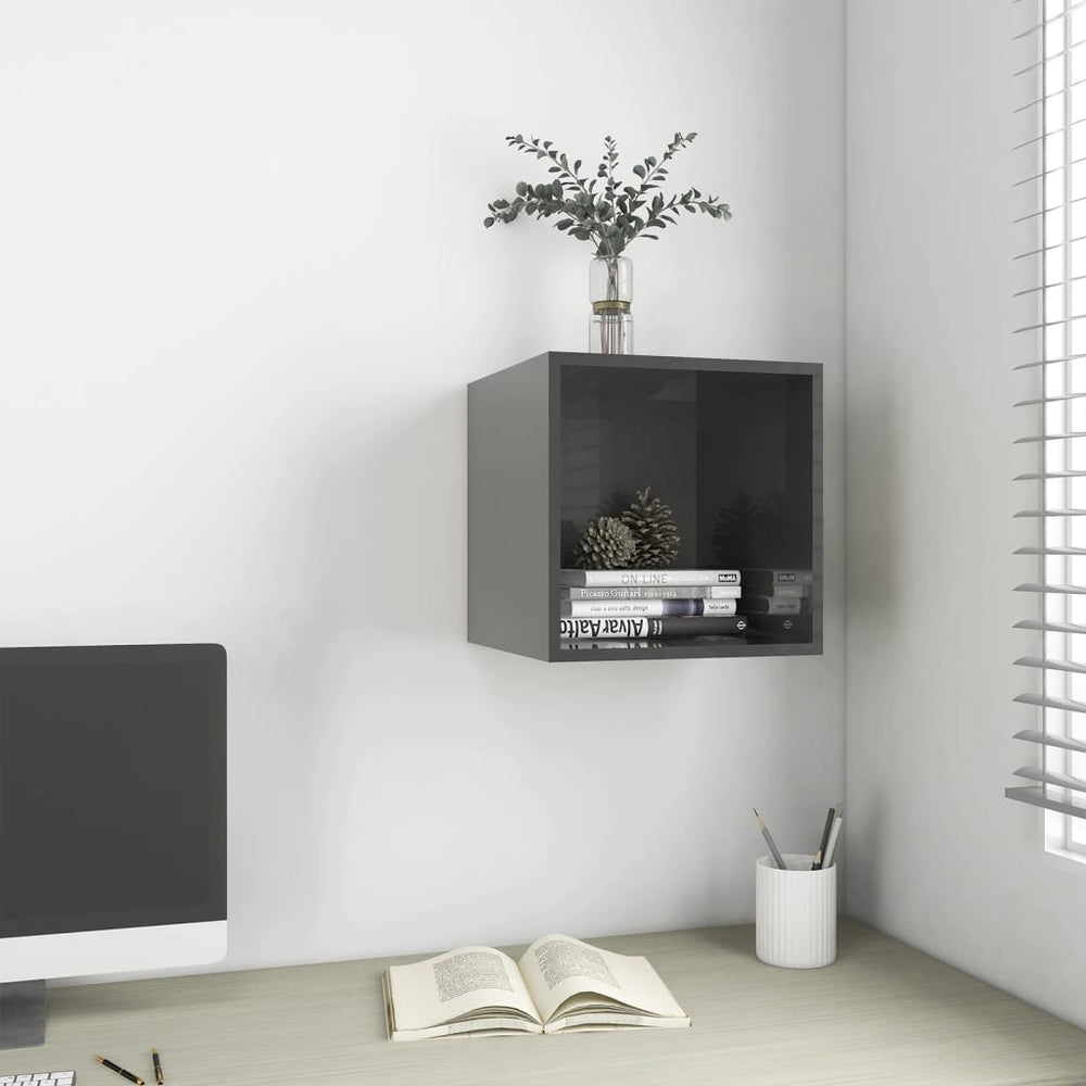 vidaXL Armoire murale gris brillant 37x37x37 cm en bois d'ingénierie