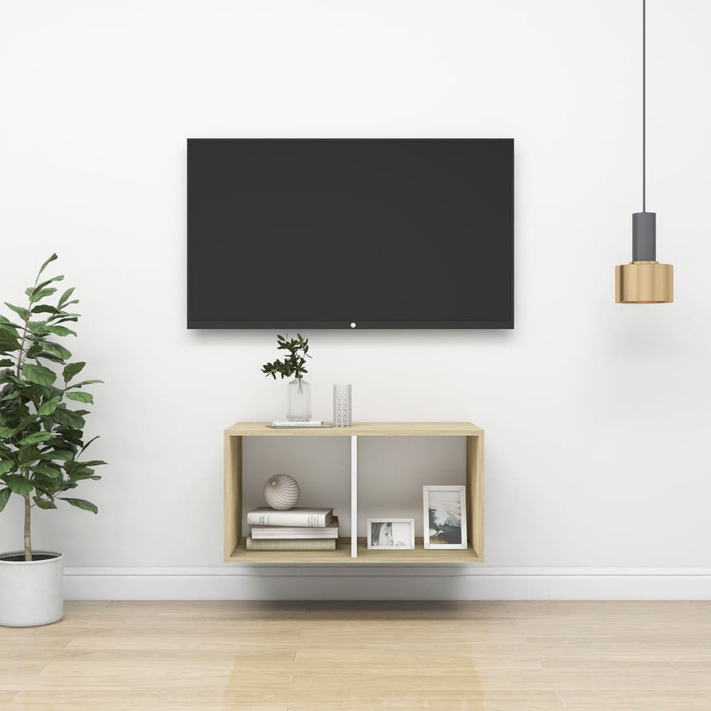vidaXL Meuble TV mural chêne Sonoma et blanc 37x37x72 cm Bois d'ingénierie