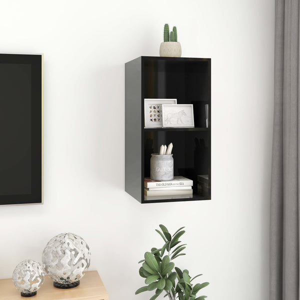 TV-Wandschrank, Hochglanz Schwarz, 37x72 cm