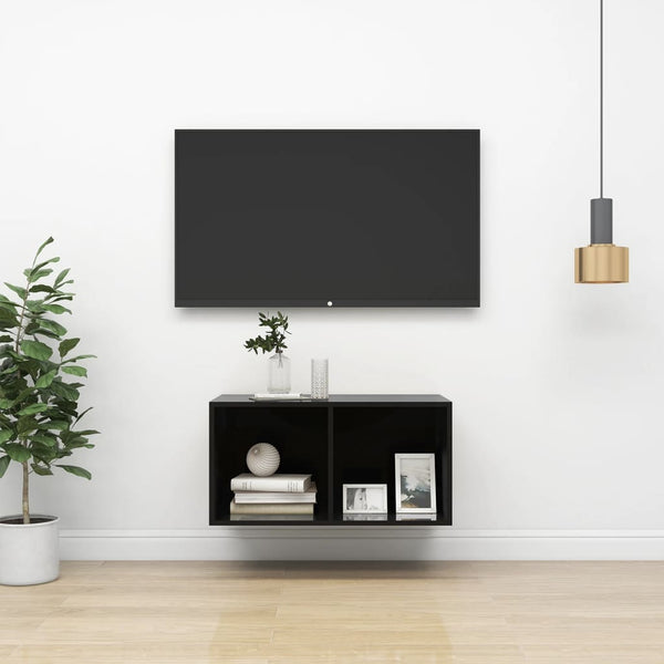 TV-Wandschrank, Hochglanz Schwarz, 37x72 cm