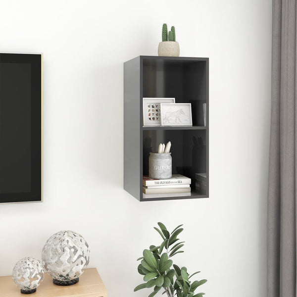 Hochglanz Grauer TV-Wandschrank 37x72 cm