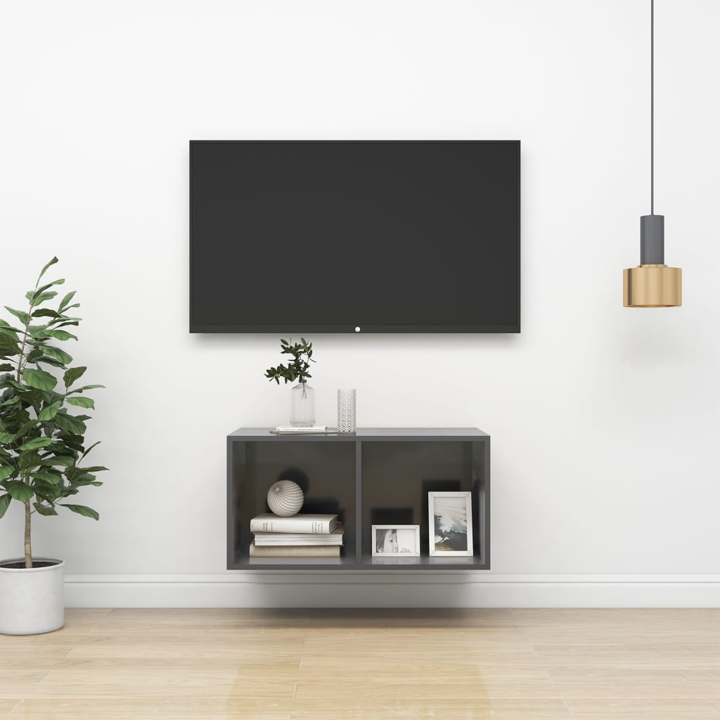 Hochglanz Grauer TV-Wandschrank 37x72 cm
